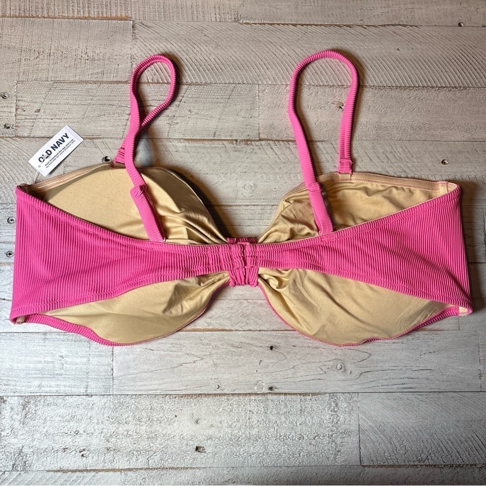 Old Navy Textured-Rib Cinch-Front Bikini Swim Top 4X Pink NWT! - Picture 7 of 16